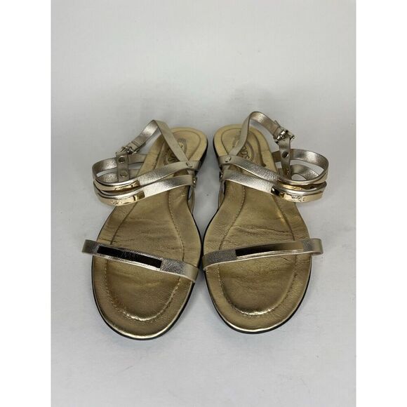 Tods Sandals Strappy Gold Leather Women Size 35 US 5 Buckle Made In Italy - Picture 1 of 12
